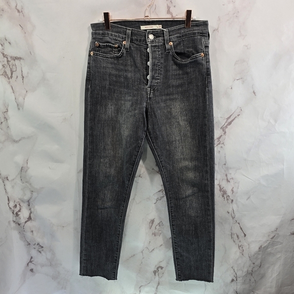 Levis Jeans Women 28 Black Gray Crop Wedgie Button Fly High Rise Skinny - Picture 5 of 12